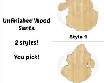 Unfinished Wood Santa Claus Laser Cutout, Wreath Accent, Door Hanger, Ready to Paint & Personalize, Various Sizes and Styles