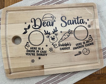 Santa Milk & Cookies Tray- Milk and Cookies and Carrot - Christmas Eve Tradition - Cutting Board with UV printed text - CUSTOMIZE Names