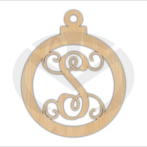 Unfinished Wood Ornament Monogram Door Hanger Laser Cutout w/ Your Initial, Home Decor, Various Sizes, Script, Christmas