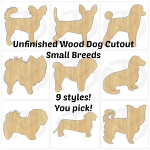 Unfinished Wood Dog Shape, Small Breeds Laser Cutout, Wreath Accent, Ready to Paint and Personalize, Various Sizes and Styles