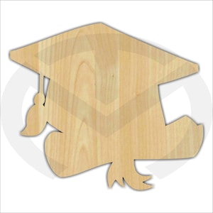 Graduation Cap & Diploma - 01625- Unfinished Wood Laser Cutout, Wreath Accent, Door Hanger, Ready to Paint and Personalize, Various Sizes