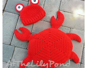 Newborn crochet outfit, Crab Shell, Newborn photo prop, Crab Outfit, Crochet baby hat, Baby Halloween Costume, Little Mermaid, Sebastian