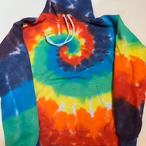 Tie dye distressed rainbow spiral adult unisex small hoodie