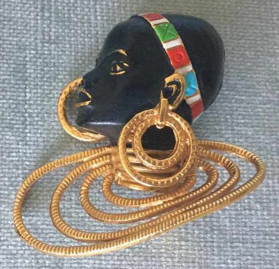 Rarest ENAMELED BLACKAMOOR African QUEEN Art Deco… - image 1