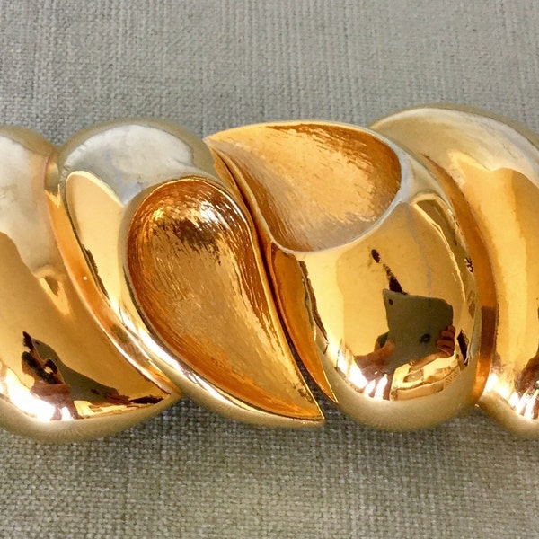 OVERSIZED MIMI Di N Signed SEASHELLS 5 1/4” Long Gold Metal Belt Buckle Vintage Rare Designer Couture Runway Nautical Art Deco Big Statement