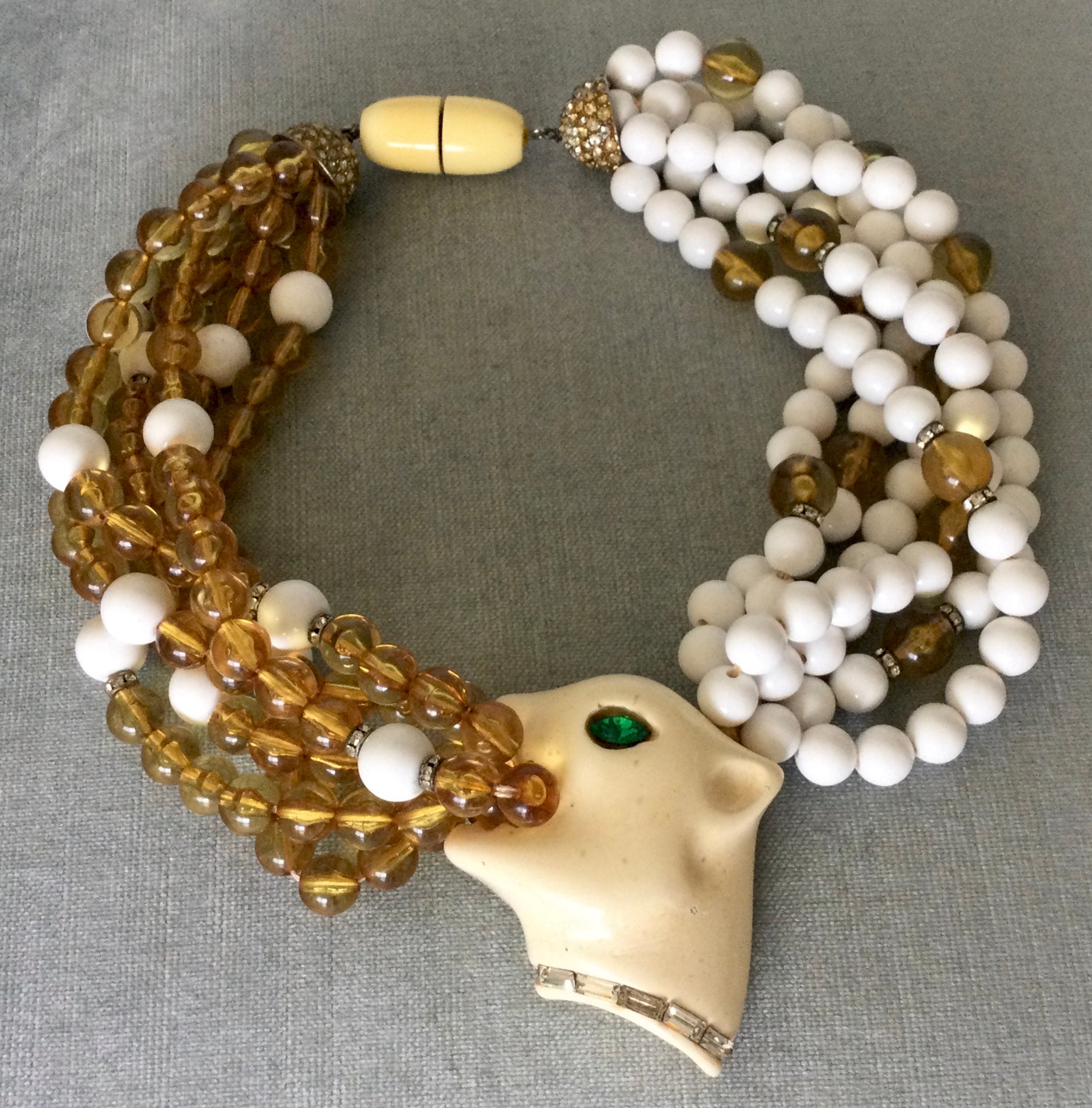 Multistrand ANGELA CAPUTI Lucite LIONs Head Bead Torsade Bib 