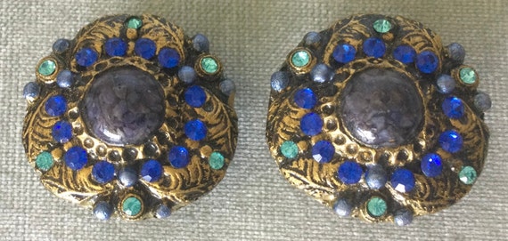 OVERSIZED French MOGHUL FLORAL Blue Jewels Of Ind… - image 1