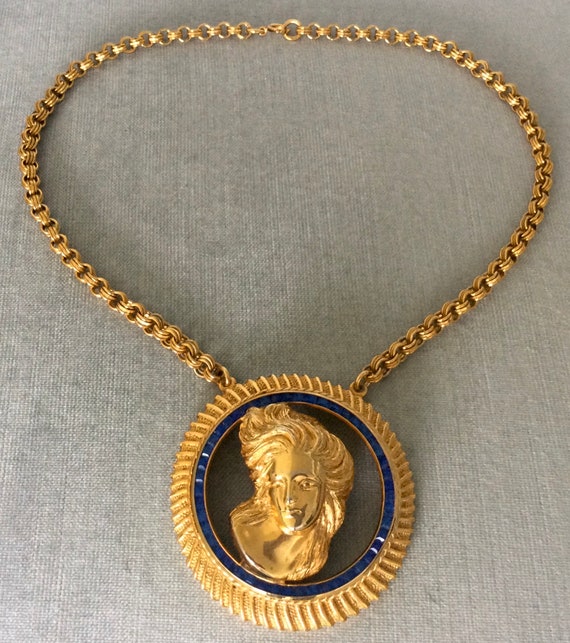 Pendentif En Métal Vintage Bleu Avec émail - Pièce Unique De Créateur, D'occasion