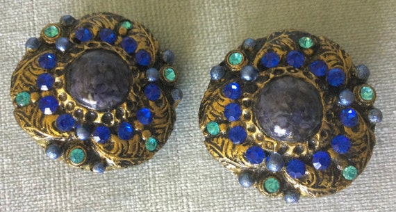 OVERSIZED French MOGHUL FLORAL Blue Jewels Of Ind… - image 3