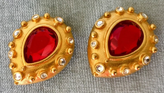 Huge LESLIE BLOCK Signed MOGHUL Ruby Red Teardrop… - image 2