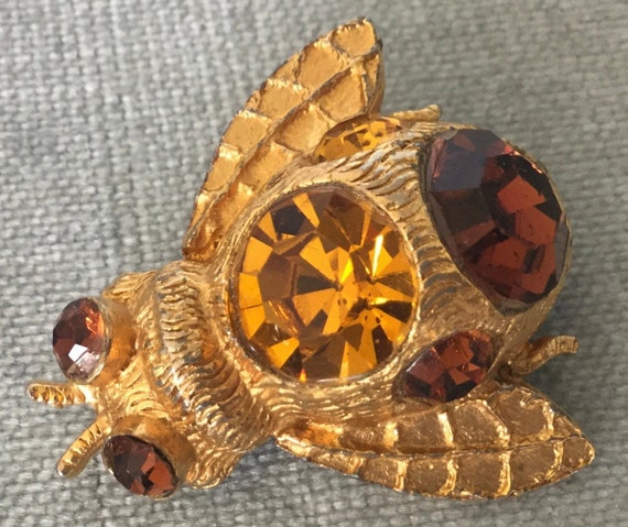 Chic MOSELL Signed BUMBLEBEE Brooch Pin Topaz Cry… - image 1