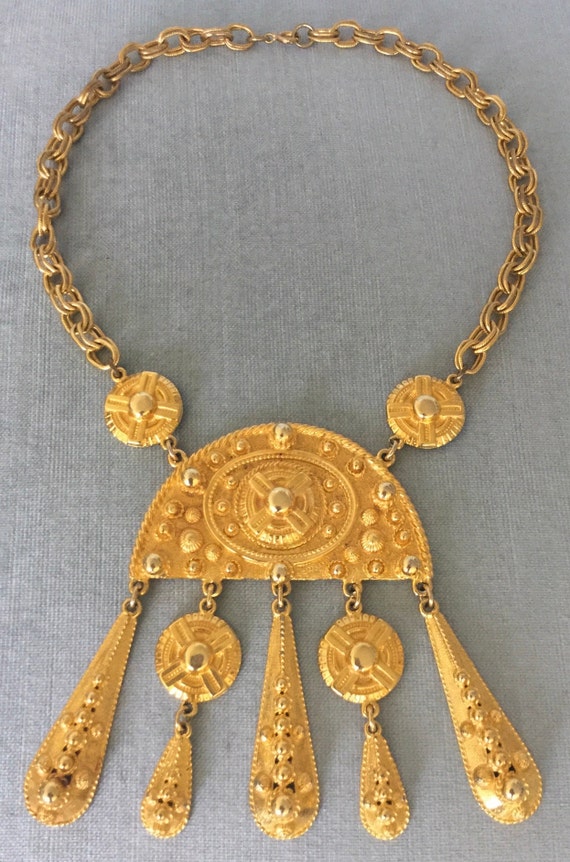 Oversized KENNETH LANE Signed ETRUSCAN Shield Charms Chunky