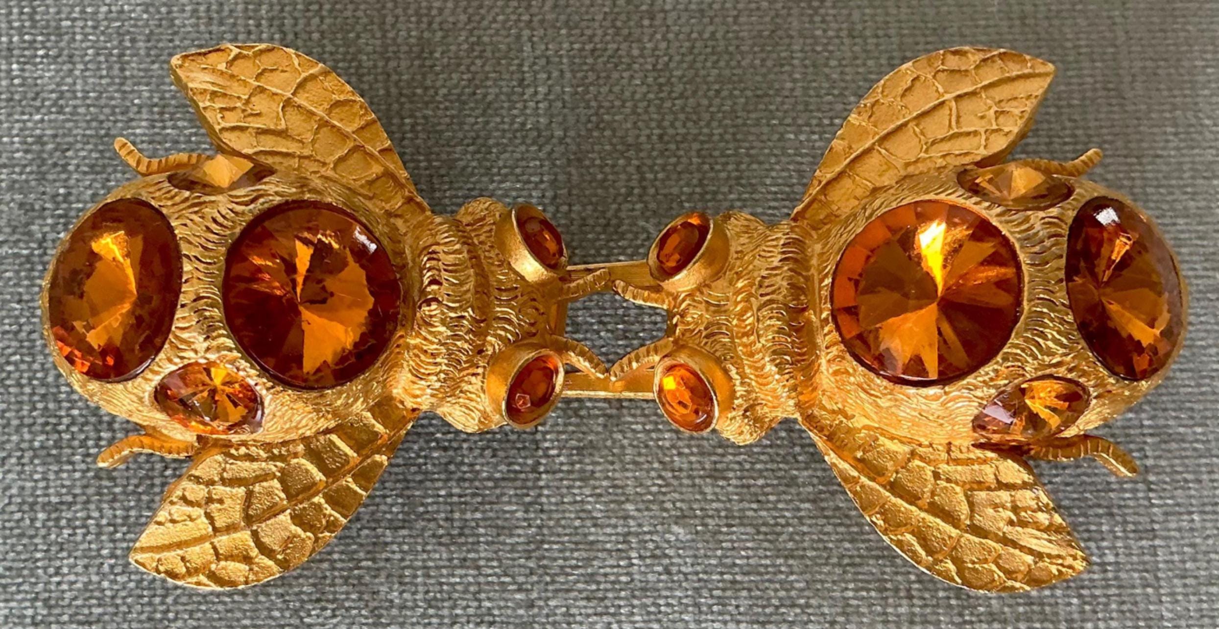 Rarest DOREEN RYAN Signed BUMBLEBEE Belt Buckle Topaz Orange  display picture 2