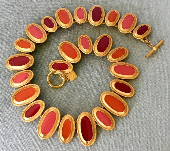 ANNE KLEIN Signed BYZANTINE Pink Red Orange Poure… - image 3