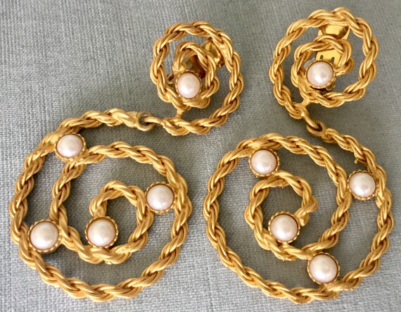 Massive Art Deco ROPE SWIRL & PEARL 3 5/8” Long C… - image 3