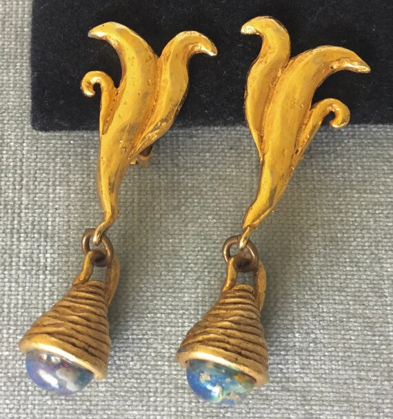 Floral KATE HINES Signed LEAVES With Blue Iridescent Glass Crystal
