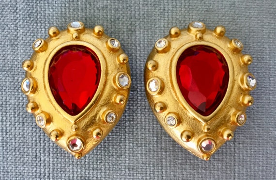 Huge LESLIE BLOCK Signed MOGHUL Ruby Red Teardrop… - image 3