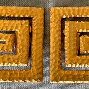 Massive CLARA Kasavina STUDIO Signed GREEK Key Drop Dangle Earrings Gold Metal Vintage Designer Runway Couture Etruscan Modernist Sculptural