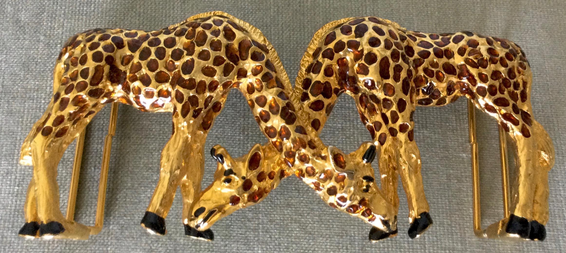 Massive MIMI Di N Signed Kissing ENAMELED GIRAFFES 6” Long  display picture 2