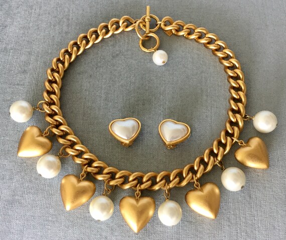 Chic ANNE KLEIN Signed SET Heart and Pearl Charm … - image 2