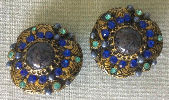 OVERSIZED French MOGHUL FLORAL Blue Jewels Of Ind… - image 4