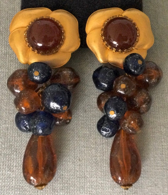 Boucles D'oreilles Résine Vintage Couture - Doré 24 Carats, Cuivre Plaqué Or, Taille S/M/L, Occasion En Bon état