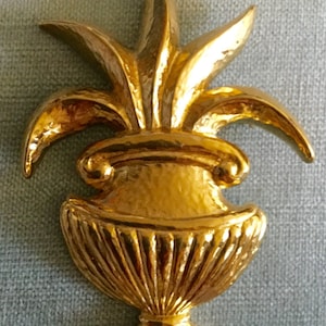 Gorgeous GIVENCHY Signed Huge GREEK URN Flower Pot Hammered Gold Metal Brooch Pin Vintage Designer Runway Couture French Floral Statement