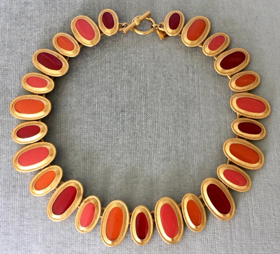 ANNE KLEIN Signed BYZANTINE Pink Red Orange Poure… - image 4