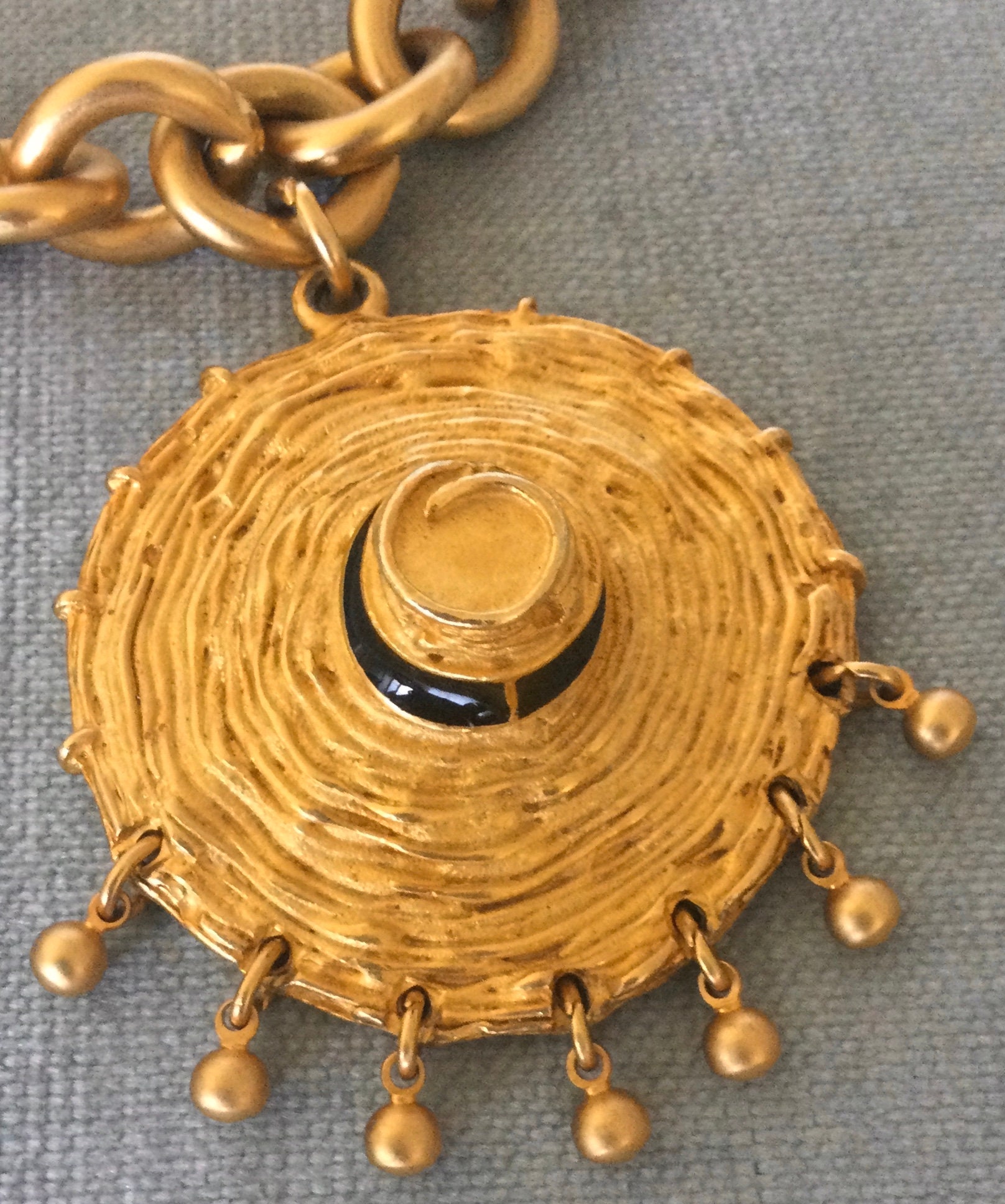Massive DKNY Donna Karan Signed HAT Sombrero CHARM on Chain