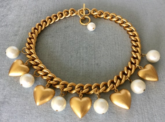 Chic ANNE KLEIN Signed SET Heart and Pearl Charm … - image 3