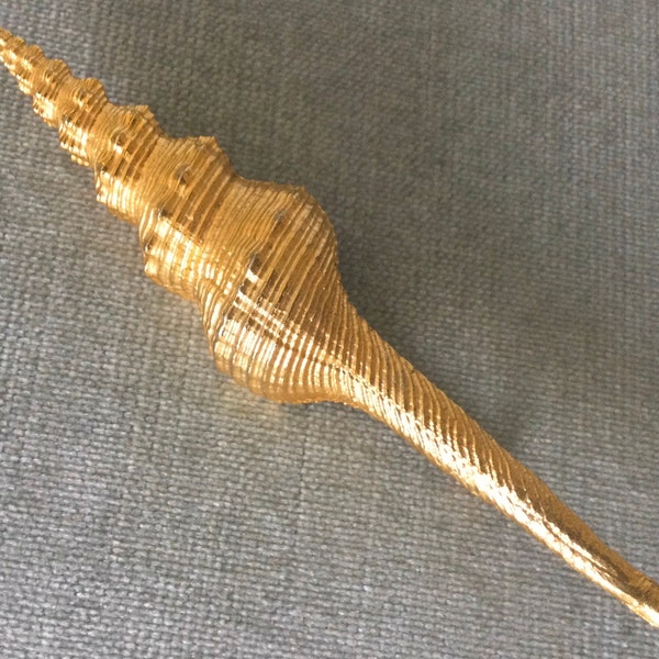 Massive CRAFT Signed 4” Long SCULPTURAL SEASHELL Brooch Pin Gold Metal Vintage Designer Runway Couture Big Statement Art Deco Tropical Ocean