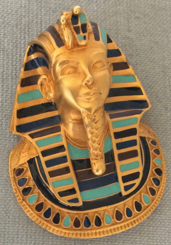 Superb ENAMELED KING TUT Art Deco Egyptian Reviva… - image 2