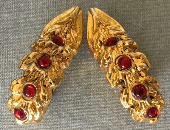 Boucles D'oreilles Vintage Résine Couture - Doré, Occasion Très Bon état
