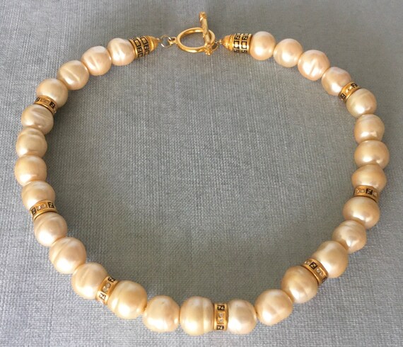 FENDI Signed Baroque Glass PEARL With LOGO Accents Collar Choker