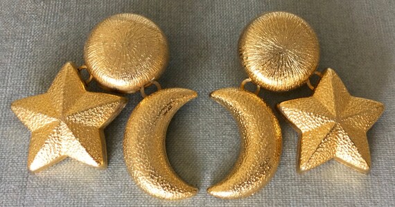 Massive SUN MOON & STAR Drop Dangle Charms Clip E… - image 4