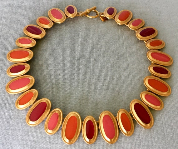 ANNE KLEIN Signed BYZANTINE Pink Red Orange Poure… - image 2