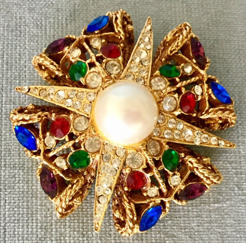 Huge BYZANTINE MALTESE Cross MOGHUL Pearl Gripoix Glass Ruby - Etsy