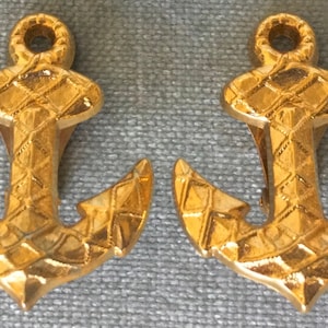 Iconic ROCHAS PARIS Signed ANCHOR Sculptural Clip-on Earrings Gold Metal Vintage Designer Runway Couture French Modernist Nautical Statement