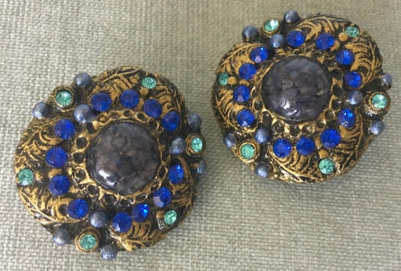 OVERSIZED French MOGHUL FLORAL Blue Jewels Of Ind… - image 2