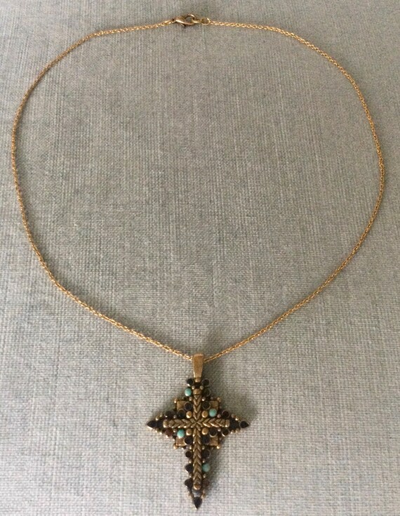 Gorgeous ANNE KLEIN Signed Byzantine CROSS Glass … - image 2