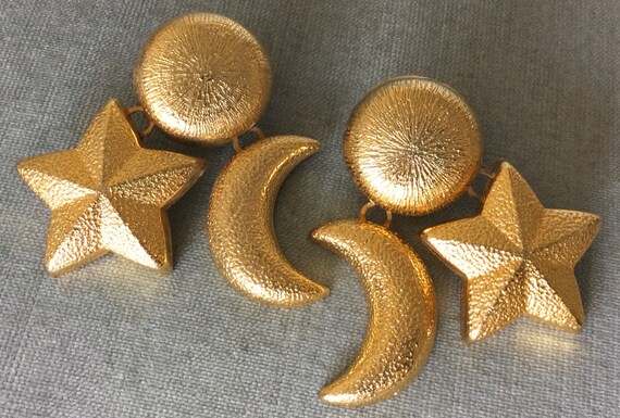 Massive SUN MOON & STAR Drop Dangle Charms Clip E… - image 2