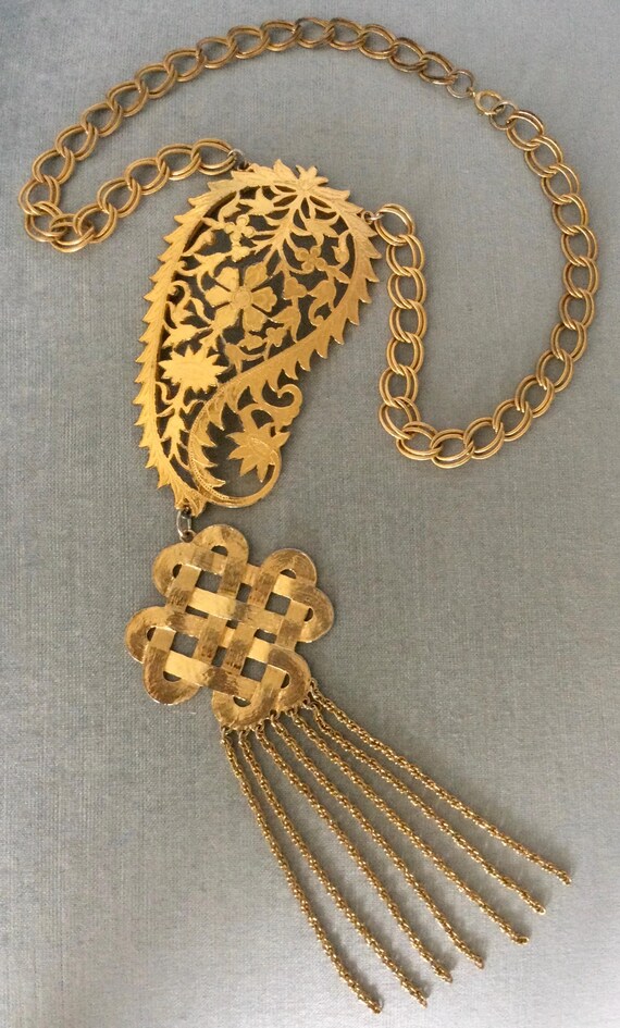 Massive JUDITH LEIBER Signed PAISLEY Love Knot & Fringe 12  display picture 2