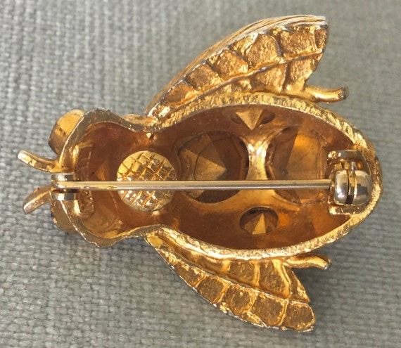 Chic MOSELL Signed BUMBLEBEE Brooch Pin Topaz Cry… - image 4