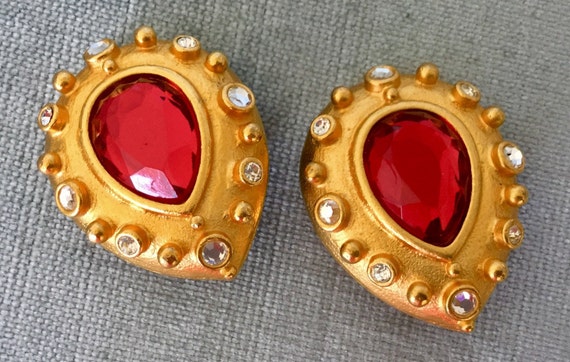 Huge LESLIE BLOCK Signed MOGHUL Ruby Red Teardrop… - image 1