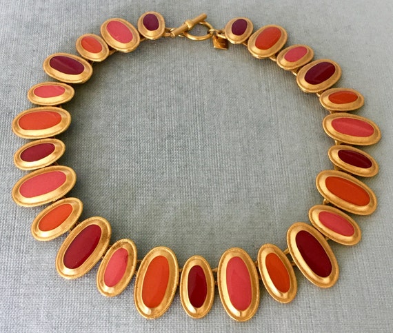 ANNE KLEIN Signed BYZANTINE Pink Red Orange Poure… - image 1