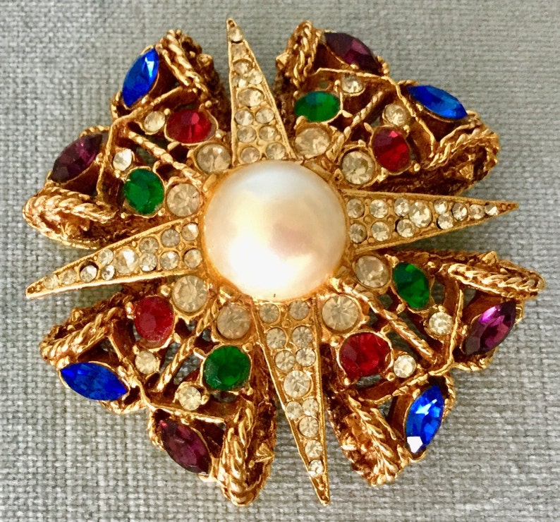 Huge BYZANTINE MALTESE Cross MOGHUL Pearl Gripoix Glass Ruby - Etsy