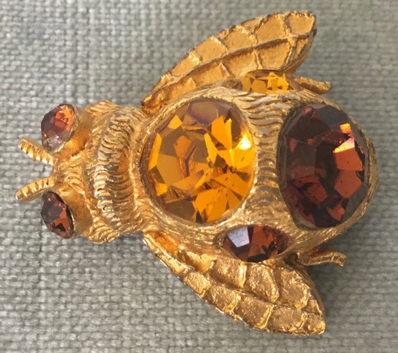 Chic MOSELL Signed BUMBLEBEE Brooch Pin Topaz Cry… - image 2