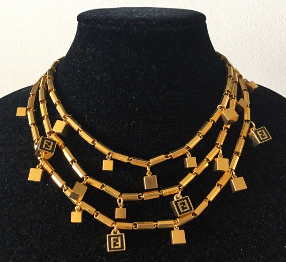 Rarest FENDI Signed Cube LOGO CHARM Triple Chain Collar Choker - Etsy