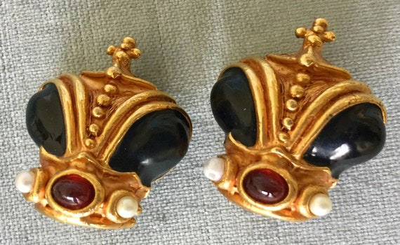 Royal CROWN w/PEARLS & RUBY Red Glass Cabochon Bl… - image 3