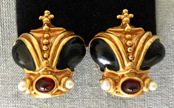 Royal CROWN w/PEARLS & RUBY Red Glass Cabochon Bl… - image 4